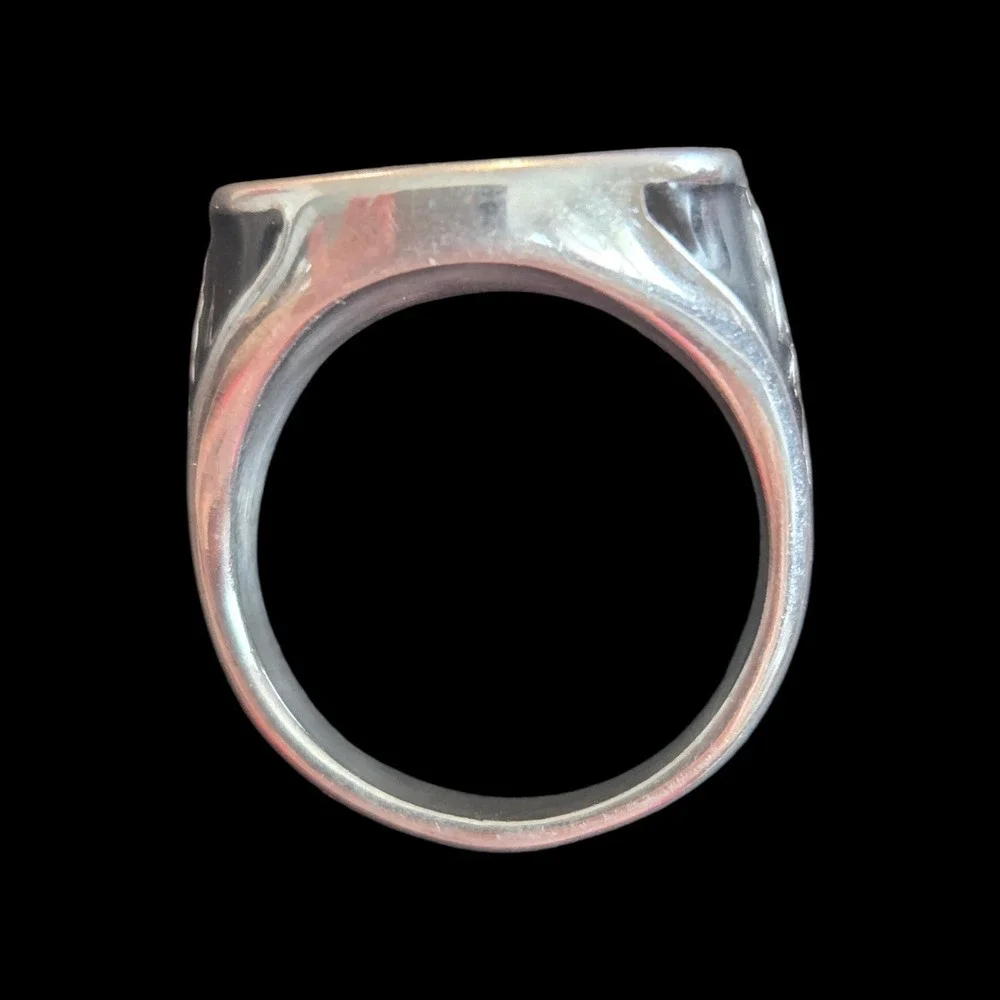 Strip Club‎ Choppers Biker Signet Ring Silver Tone Black Enamel Size 11
